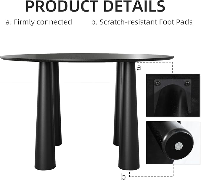 Casaphoria 59" Round Dining Table, Kitchen Table for 6 with Arc-Shaped Edge Top and Cylindrical Legs, Easy Assembly for Living Room, Dining Room, Black