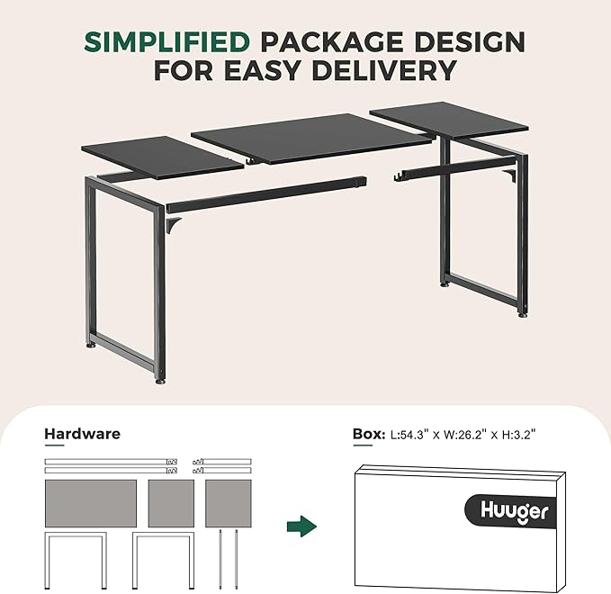 Huuger Computer Desk, 70 Inch Office Desk, Gaming Desk with Storage, Writing Desk Work Desk for Home Office, Study, Long Simple Desk, Large Legroom, Metal Frame, Black
