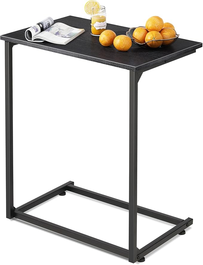 WLIVE Black C-Shaped End Table, Small Side Tables for Sofa, Wide Couch Table That Slide Under, Laptop Snack Table for Living Room, Bedroom, Home Office, Black