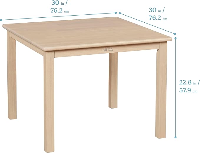 ECR4Kids 30in x 30in Square Hardwood Table and Chair Set, 12in Seat Height, Kids Furniture, Antique White