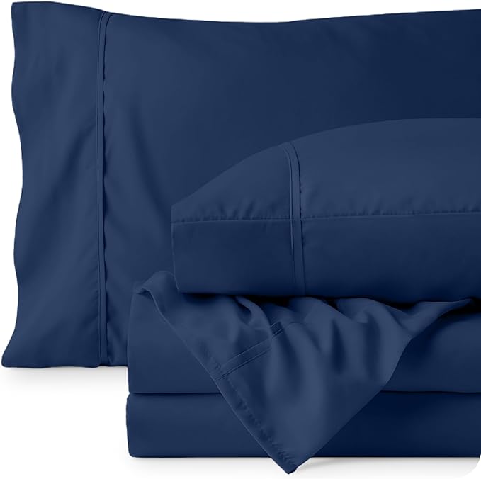 Bare Home Full XL Sheet Set - Luxury 1800 Ultra-Soft Microfiber Full Extra Long Bed Sheets - Double Brushed - Deep Pockets - Easy Fit - 4 Piece Set - Bedding Sheets & Pillowcases (Full XL, Dark Blue)