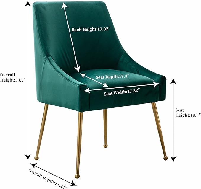 Modern Velvet Dining Chairs Set of 2, Contemporary Upholstered Furniture Collection with Polished Gold Metal Legs, Elegant Accent Chairs for Kitchen Living Room(Green)