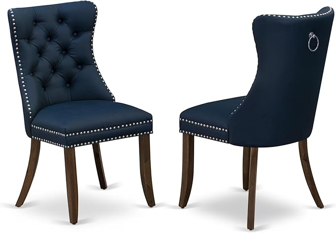 East West Furniture ANDA3-AWA-29 3 Piece Kitchen Table & Chairs Set Includes a Round Dining Table with Pedestal and 2 Polyester Fabric Upholstered Chairs, 36x36 Inch, Antique Walnut