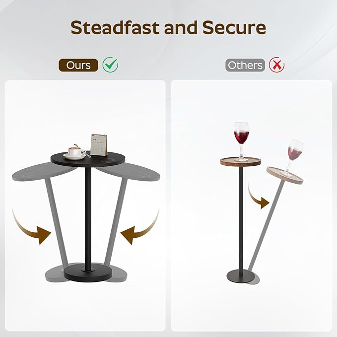 Round Side Table Set of 2, Tall Drink End Table for Small Spaces, Pedestal Style Martini Side Table in Living Room, Bedroom, Dormitory, Marble Black and Black ET30L2BM