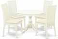 East West Furniture HBIP5-LWH-C 5 Piece Dining Set Includes a Round Dining Table with Pedestal and 4 Linen Fabric Kitchen Room Chairs, 42x42 Inch, Linen White