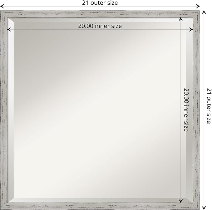 Amanti Art White Bathroom Mirror for Over Sink, 21x21 Shiplap White Narrow Square Vanity Mirror, Medium Cottage Wood Frame, Hangs Horizonally and Vertically, Bathroom Wall Decor, Beveled Edge