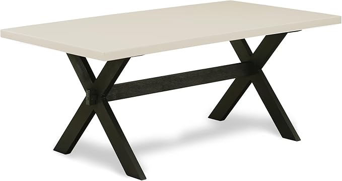 East West Furniture X627EL121-6 6 Piece Dinette Set Contains a Rectangle Dining Room Table with X-Legs and 4 Blue Linen Fabric Parson Chairs with a Bench, 40x72 Inch, Multi-Color