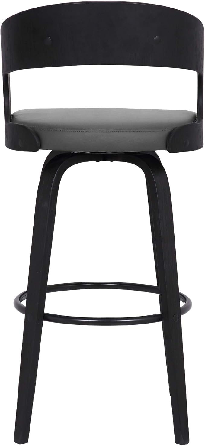 Armen Living Shelly 30" Bar Height Swivel Gray Faux Leather and Black Wood Bar Stool - Set of 3