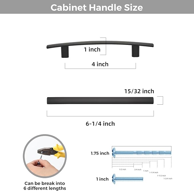 10 Pack Cabinet Handles 4" Hole Center - Curved Cabinet Pulls Black Drawer Pulls for Kitchen Cupboard Solid Hardware for Dresser Drawer Arch Hardware