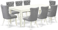 East West Furniture LGDA9-LWH-27 9 Piece Dining Room Set Includes a Rectangle Kitchen Table with Butterfly Leaf and 8 Polyester Fabric Upholstered Chairs, 42x84 Inch, linen white