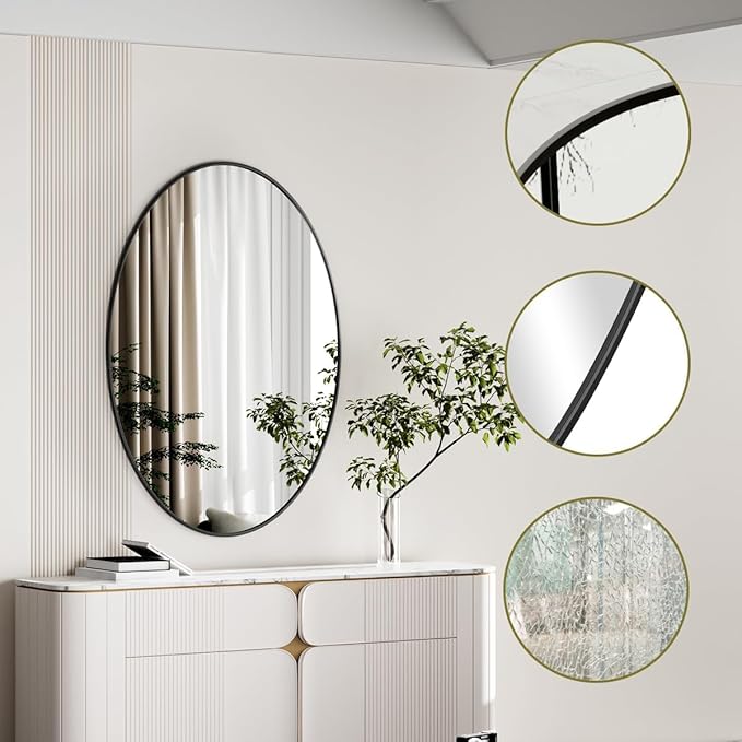 Koonmi Black Oval Bathroom Mirror, 30"x48" Bathroom Vanity Mirror, Oval Mirror for Bedroom Living Room Entryway, Hangs Horizontal or Vertical