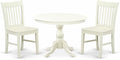 East West Furniture HBNF3-LWH-W 3 Piece Dining Room Furniture Set Contains a Round Kitchen Table with Pedestal and 2 Dining Chairs, 42x42 Inch, Linen White