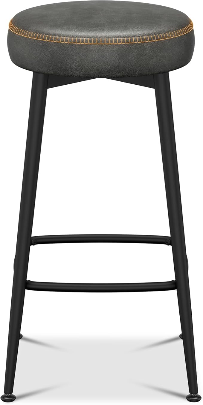Counter Height Bar Stools, 26" H Backless Bar Stools Set of 8, Upholstered Faux Leather Kitchen Counter Stools, Mid Century Modern, Kitchen Island Home Bar, Pub, Black Grey