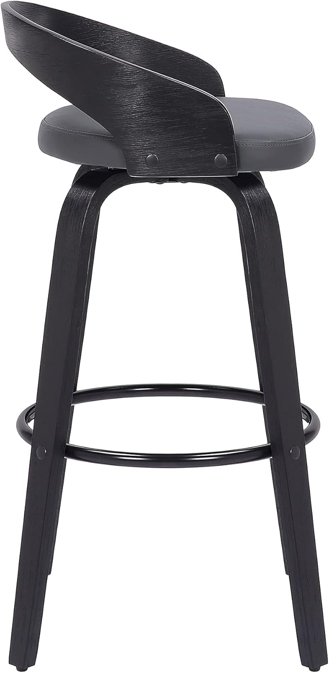 Armen Living Sonia 26" Counter Height Swivel Gray Faux Leather and Black Wood Bar Stool
