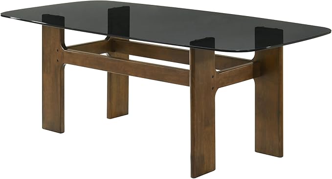 Armen living Ileena Mid-Century Modern 7-Piece Wood Dining Set in Walnut with Tempered Glass Top