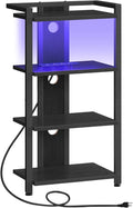 HOOBRO 4-Tier AV Media Console With Charging Station and LED Light, Wooden Stereo Cabinet, Corner TV Stand, Record Player, Entertainment Device, Black BB38UDCJ01