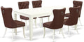 East West Furniture LGDA7-LWH-26 7 Piece Dining Set Contains a Rectangle Kitchen Table with Butterfly Leaf and 6 Polyester Fabric Upholstered Parson Chairs, 42x84 Inch, linen white