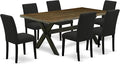 East West Furniture X677AB624-7 7 Piece Dining Set Consist of a Rectangle Dining Room Table with X-Legs and 6 Black Color Linen Fabric Upholstered Chairs, 40x72 Inch, Multi-Color