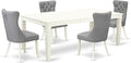 East West Furniture LGDA5-LWH-27 5 Piece Dining Room Set Contains a Rectangle Kitchen Table with Butterfly Leaf and 4 Polyester Fabric Upholstered Parson Chairs, 42x84 Inch, linen white