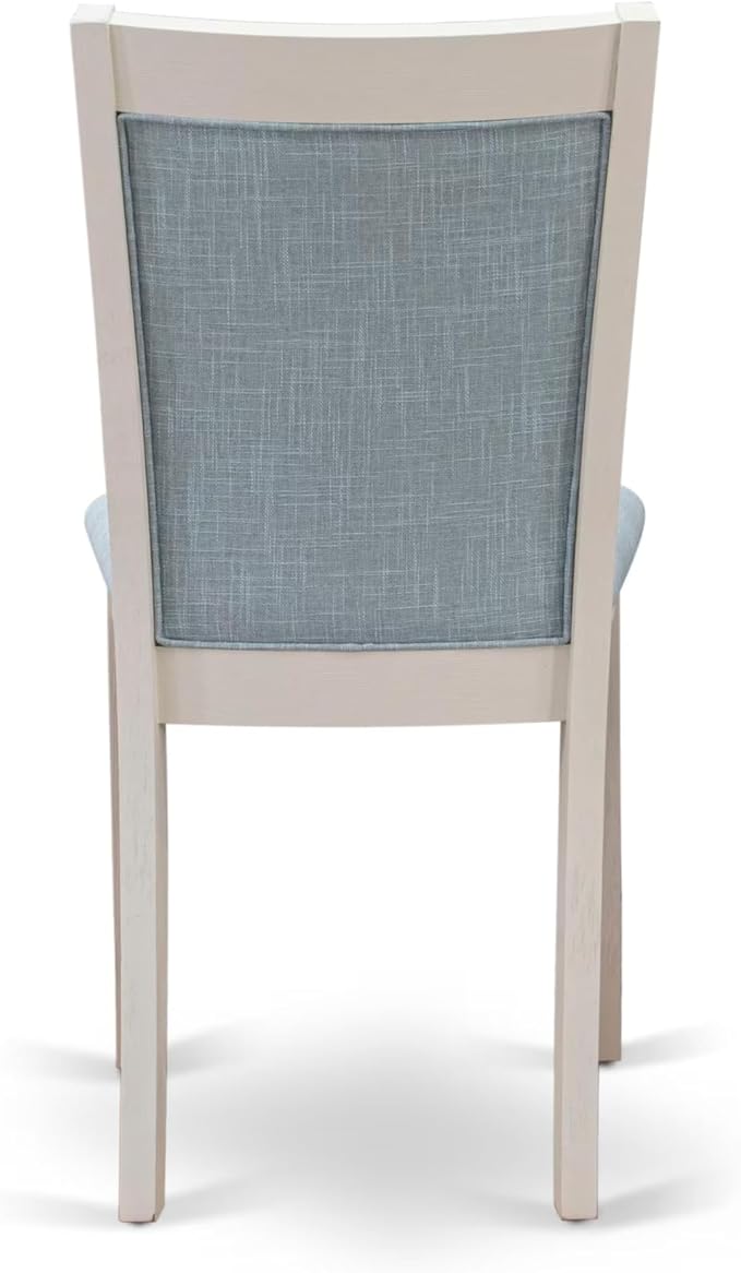 East West Furniture V077MZ015-5 5 Piece Dining Set Includes a Rectangle Dining Room Table with V-Legs and 4 Baby Blue Linen Fabric Upholstered Parson Chairs, 40x72 Inch, Multi-Color