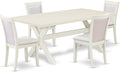 East West Furniture X027MZ001-5 5 Piece Kitchen Table & Chairs Set Includes a Rectangle Dining Room Table with X-Legs and 4 Cream Linen Fabric Parsons Dining Chairs, 40x72 Inch, Multi-Color