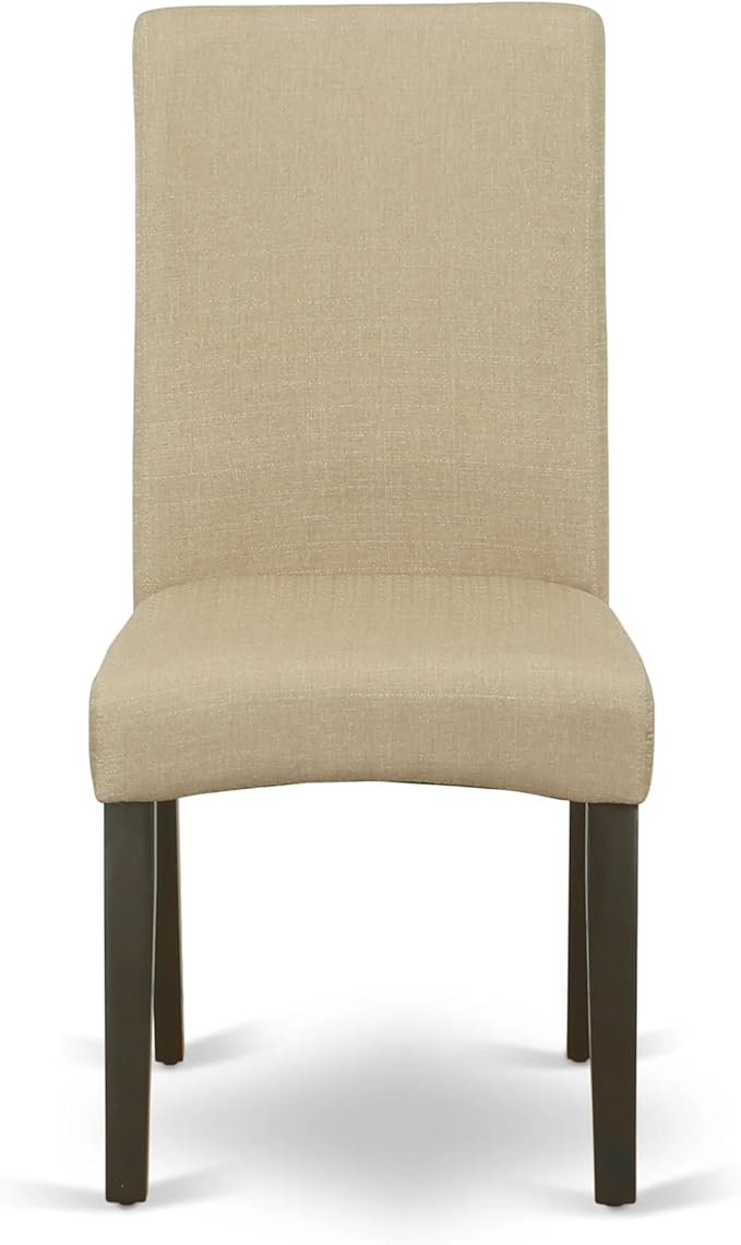 East West Furniture ANDR5-CAP-03 5 Piece Kitchen Table & Chairs Set Includes a Round Dining Room Table with Pedestal and 4 Brown Linen Fabric Parson Dining Chairs, 36x36 Inch, Cappuccino