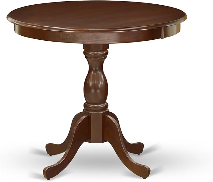 East West Furniture AMAB3-MAH-18 3 Piece Kitchen Table Set for Small Spaces Contains a Round Dining Table with Pedestal and 2 Coffee Linen Fabric Upholstered Chairs, 36x36 Inch, Mahogany