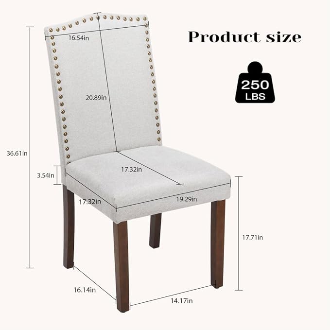 Kitchen Chairs Set of 6 Modern Upholstered Fabric Seat with Nailhead Trim and Ergonomic Lumbar Support for Living Room and Rustic Farmhouse Dining Area, Grey