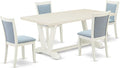 East West Furniture V027MZ015-5 5 Piece Kitchen Table & Chairs Set Includes a Rectangle Dining Table with V-Legs and 4 Baby Blue Linen Fabric Parson Chairs, 40x72 Inch, Multi-Color