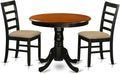 East West Furniture ANPF3-BLK-C 3 Piece Kitchen Table & Chairs Set Contains a Round Dining Room Table with Pedestal and 2 Linen Fabric Upholstered Chairs, 36x36 Inch, Black & Cherry