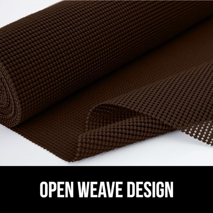 GORILLA GRIP powerGRIP Drawer Shelf and Cabinet Liner, Thick Strong Hold, Non-Adhesive Liners Protect Kitchen Cabinets and Cupboard, Bathroom Drawers, Easy Install, Breathable Mat, 12" x20', Chocolate
