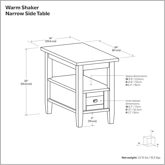 SIMPLIHOME Warm Shaker SOLID WOOD 14 inch Wide Rectangle Transitional Narrow Side Table in Light Golden Brown for the Living Room and Bedroom