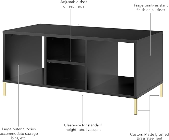 Bush Home Essence Coffee Table with Storage, Living Room Furniture, Essence Collection, Black Stipple