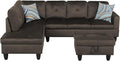 Grey L-Shaped 3-Piece Flannel Sofa with Storage Ottoman Set, Sectional Couch Sofa Set for Living Room, Office, Small Space