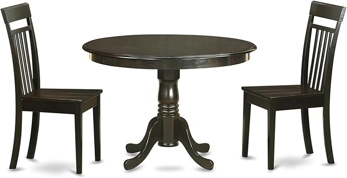 East West Furniture HLCA3-CAP-W 3 Piece Dining Set Contains a Round Dining Room Table with Pedestal and 2 Kitchen Chairs, 42x42 Inch, Cappuccino