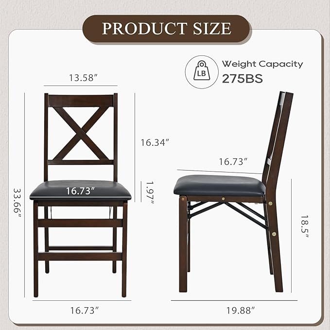 COLAMY Folding Dining Chairs Set of 6 – Dark Brown Wooden Dining Room Chairs, Pre-Assembled, Space Saving Kitchen & Dining Room Furniture, Mid Century Rustic Style, Indoor Outdoor Use