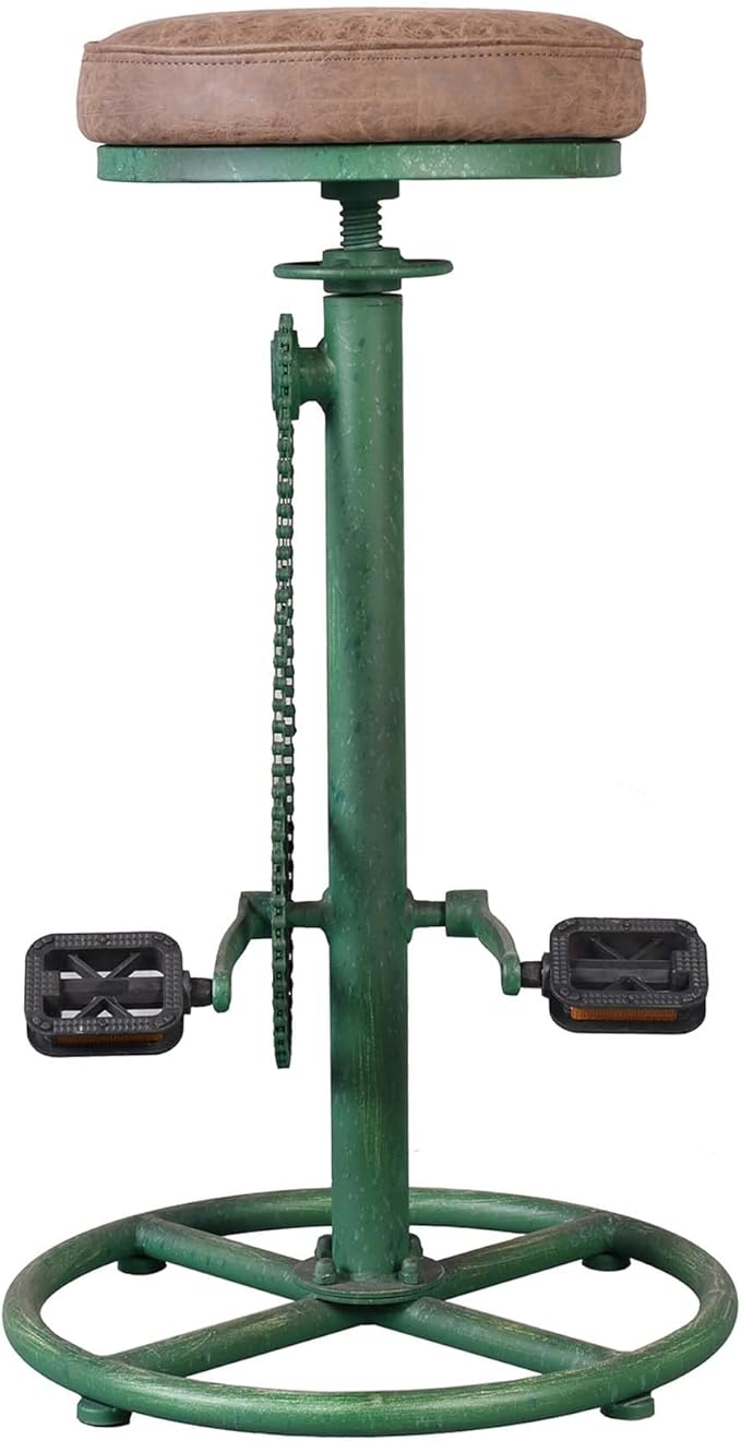 Topower Vintage DIY Bar Stool Bicycle Chain Iron Pedal Retro Industrial Height Adjustable Bicycle Wheel Design bar Chair Set of 2 Antique Green