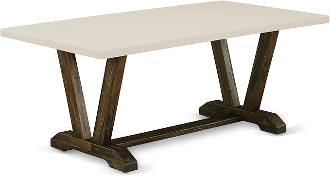 East West Furniture V727VE721-9 9 Piece Dining Set Includes a Rectangle Dining Room Table with V-Legs and 8 Blue Color Linen Fabric Upholstered Parson Chairs, 40x72 Inch, Multi-Color