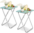 Garden 4 you Folding TV Tray Table,TV Dinner Table with Sturdy MDF Top,Eating Trays for Living Room with No Assembly Required, 2PCS (Sea Blue)