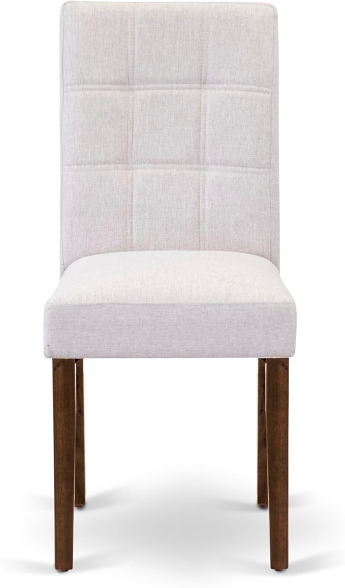 East West Furniture ANAS3-AWA-08 3 Piece Kitchen Dining Table Set contain A Modern Table and 2 Mist Beige Polyester Fabric Upholstered Dining Chairs, Antique Walnut