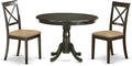 East West Furniture HLBO3-CAP-C 3 Piece Dining Table Set for Small Spaces Contains a Round Dining Room Table with Pedestal and 2 Linen Fabric Upholstered Chairs, 42x42 Inch, Cappuccino