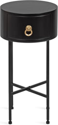 Kate and Laurel Decklyn Decorative Glam Round Side Table, 14 x 14 x 24, Black and Gold, Modern Circle Living Room Table with Pull Drawer for Useful Storage