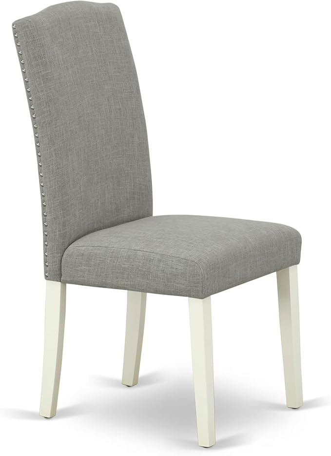 East West Furniture V027EN206-9 9 Piece Dining Room Set Includes a Rectangle Kitchen Table with V-Legs and 8 Dark Shitake Linen Fabric Upholstered Chairs, 40x72 Inch, Multi-Color