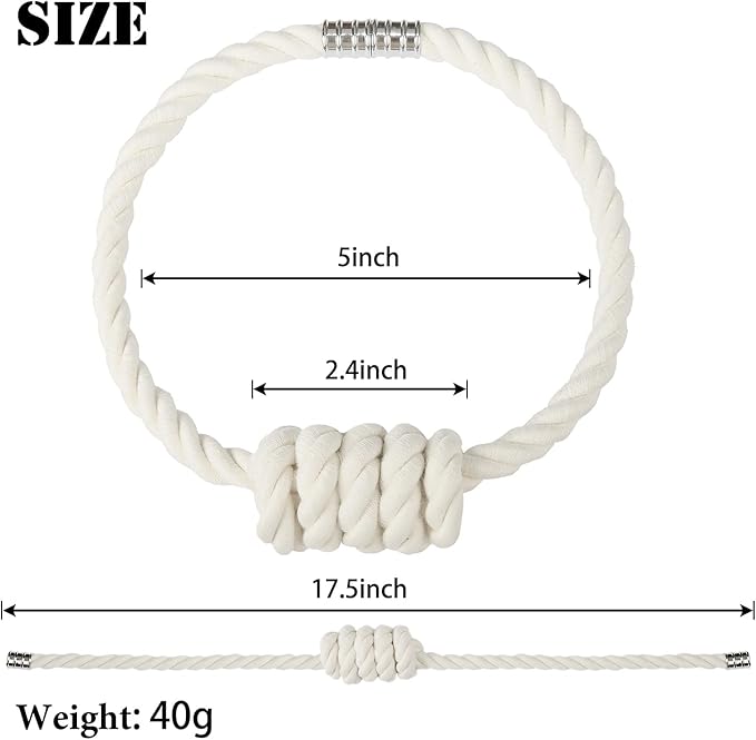 BEL AVENIR Magnetic Cotton Curtain Tiebacks, Decorative Drapery Holdbacks Modern Woven Tie-Backs with Exquisite Knot (Cotton, 6 Pack)