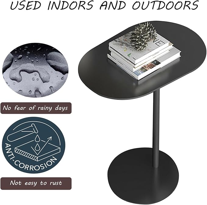 C-Shaped Side Table, Iron End Table for Couch Sofa and Bed, Small Metal Black Side Tables for Living Room Bedroom (Black, High-24.8in/63cm)