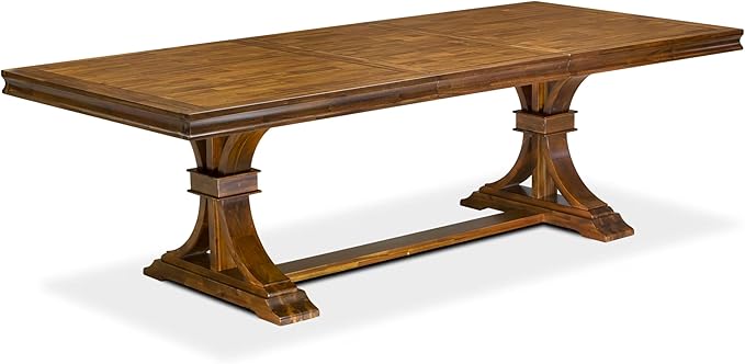 LESI9-AWA-04-9-pc Modern Dining Set Consists of a Dining Table and 8 Light Tan Linen Fabric Mid Century Dining Chairs with Button Tufted Back - Antique Walnut Finish