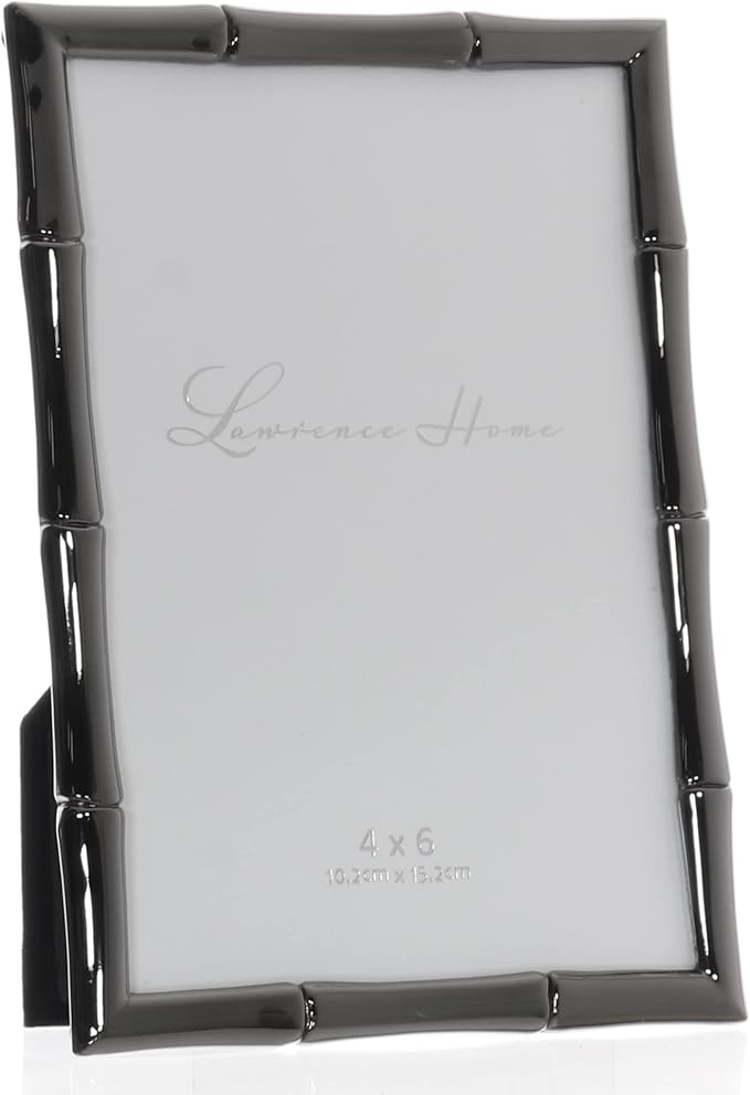 Lawrence Frames 4x6 Black Polished Metal Picture Frame with Bamboo Design