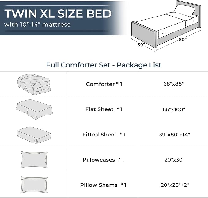 HEVUMYI Twin-XL Comforter Set - 5-Piece All Season Bed in a Bag Twin-XL, Ultra Soft Bedding Set with Comforter, Flat Sheet, Fitted Sheet, Pillowcases, Pillow Shams, Dark Grey
