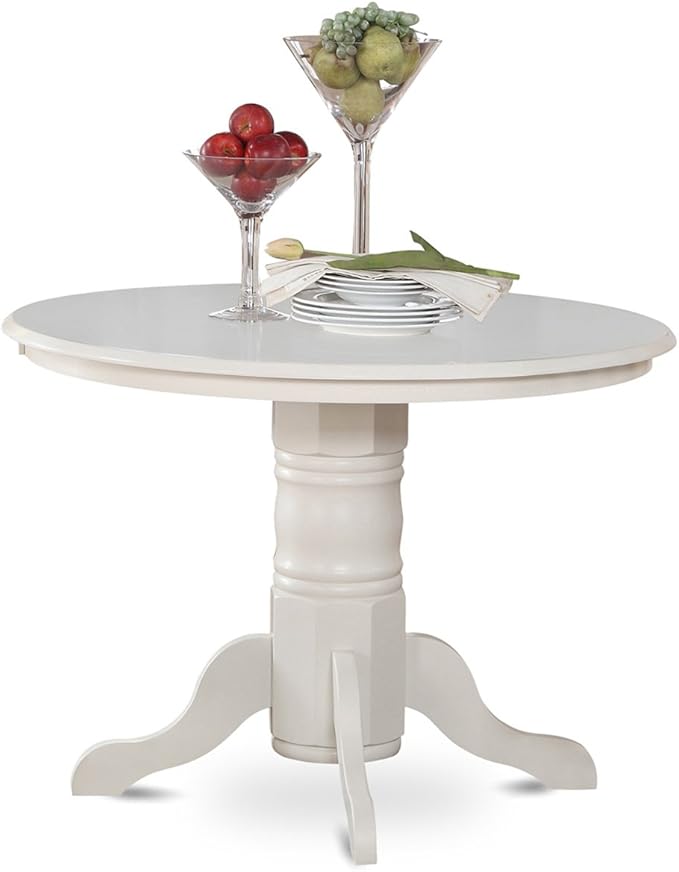 East West Furniture SHDA3-LWH-W 3 Piece Kitchen Table Set for Small Spaces Contains a Round Dining Table with Pedestal and 2 Dining Room Chairs, 42x42 Inch, Linen White