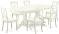 East West Furniture VABO7-LWH-LC 7 Piece Dining Table Set Consist of an Oval Dinner Table with Butterfly Leaf and 6 Faux Leather Dining Room Chairs, 40x76 Inch, Linen White